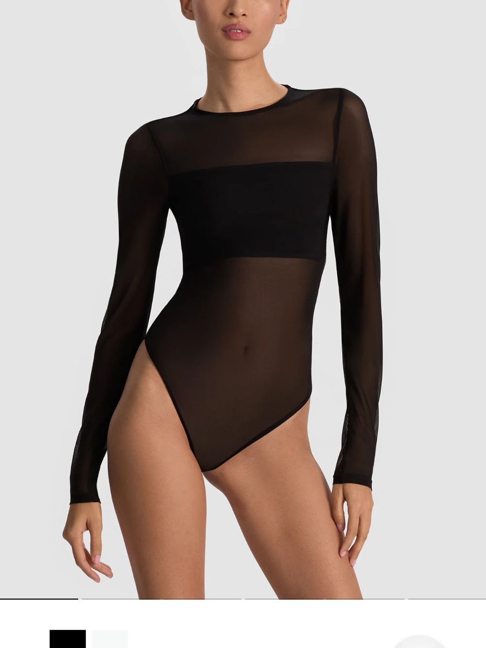Alice + Olivia Sheer Black Bandeau Long-Sleeve Mesh Bodysuit | S